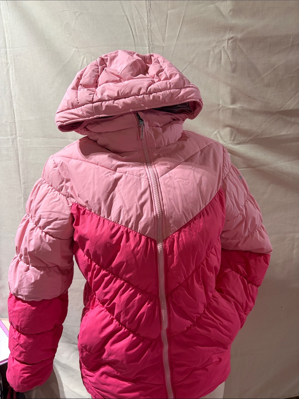 Girls' Two-Tone Pink Ombre Puffer Jacket with Hood